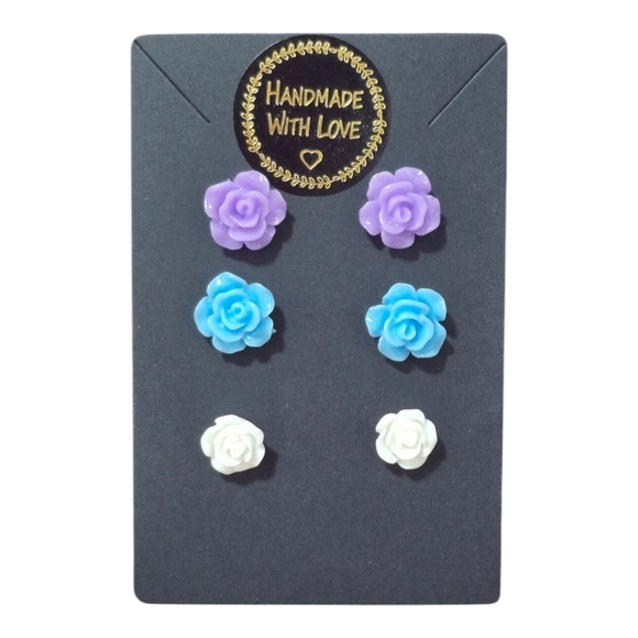 Handcrafted Mini Rose Acrylic Earrings Trio - Picture 2 of 3